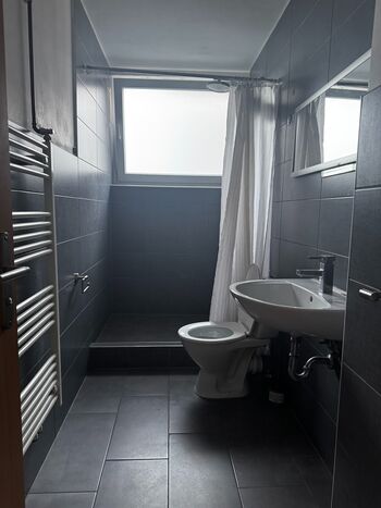 Bad mit Dusche, WC, Waschbecken und Handtuchheizkörper Bad mit Dusche, WC, Waschbecken und Handtuchheizkörper