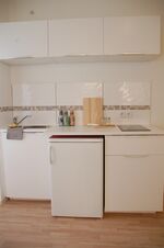 Pantryküche mit Kühlschrank und Herdplatte